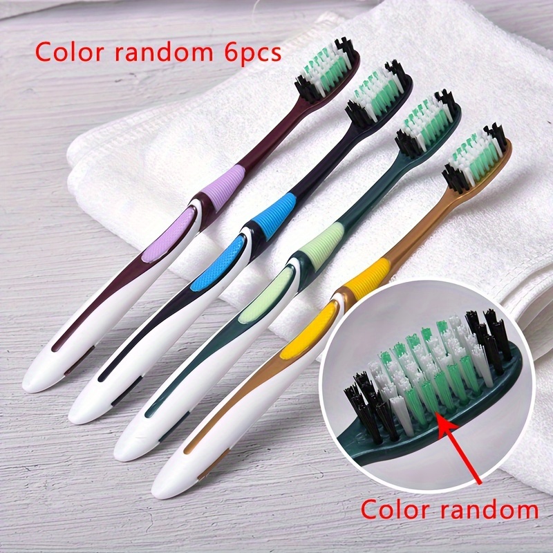 TEMU 6-pack Medium Hardness Polyester Bristle Toothbrushes For Family Use