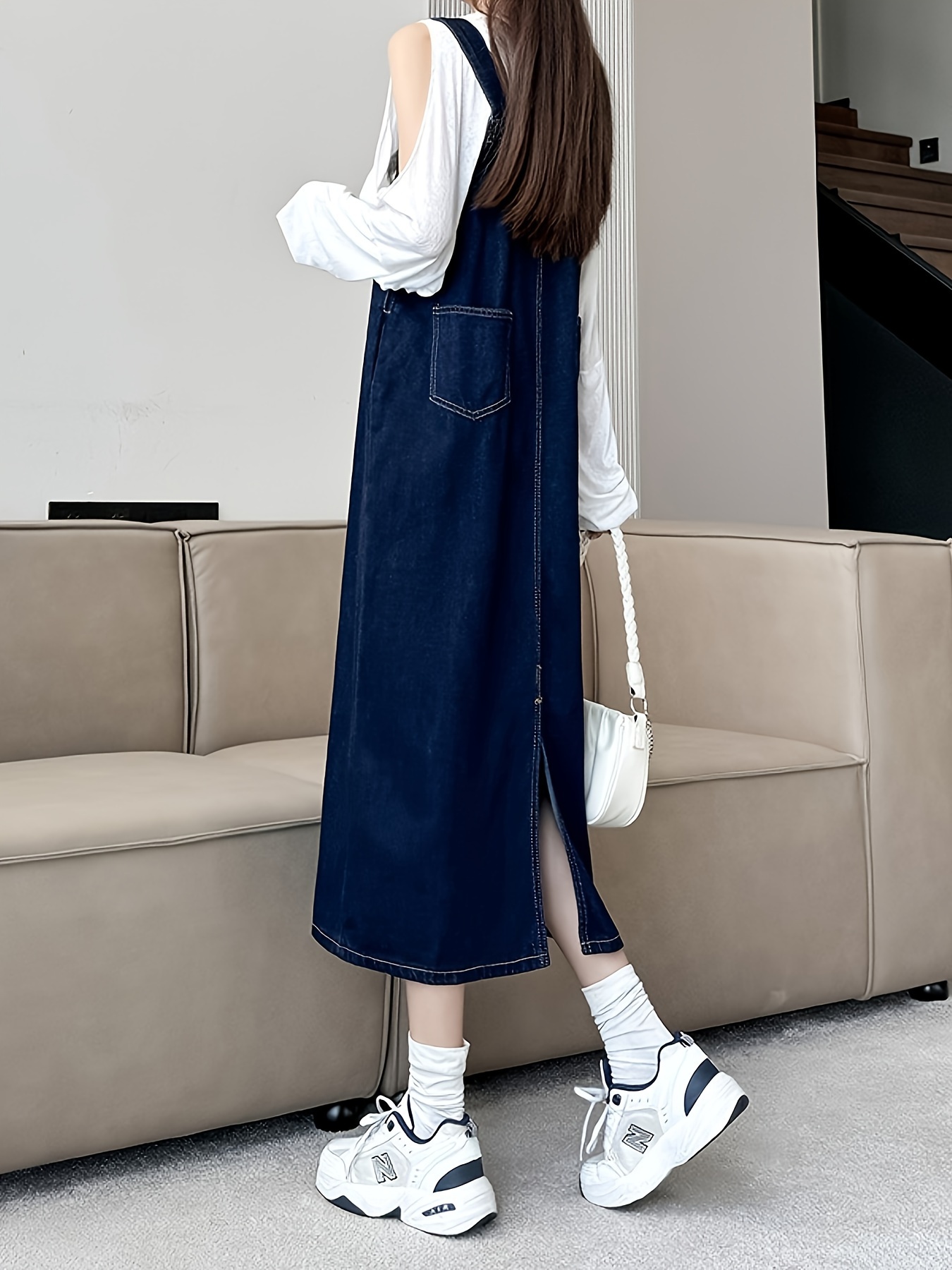 Fashion Overall Dress With Pockets Oversized Denim Overall Dress Korean  Style Suspender Jean Dress S-5XL