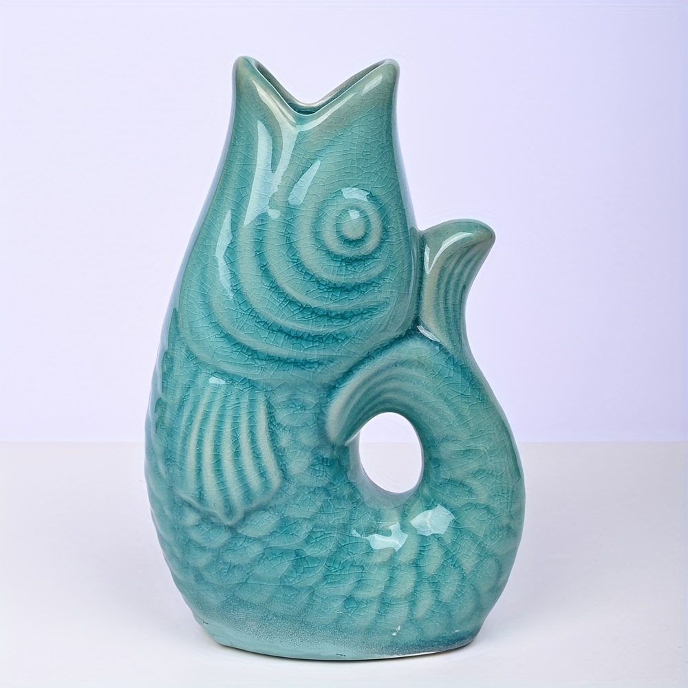E-shop Keramik Fischförmige Blumenvase | Dekorative Wohnkultur für Wohnzimmer, Flur, Bücherregal - Geeignet für frische/trockene Blumen, klassischer