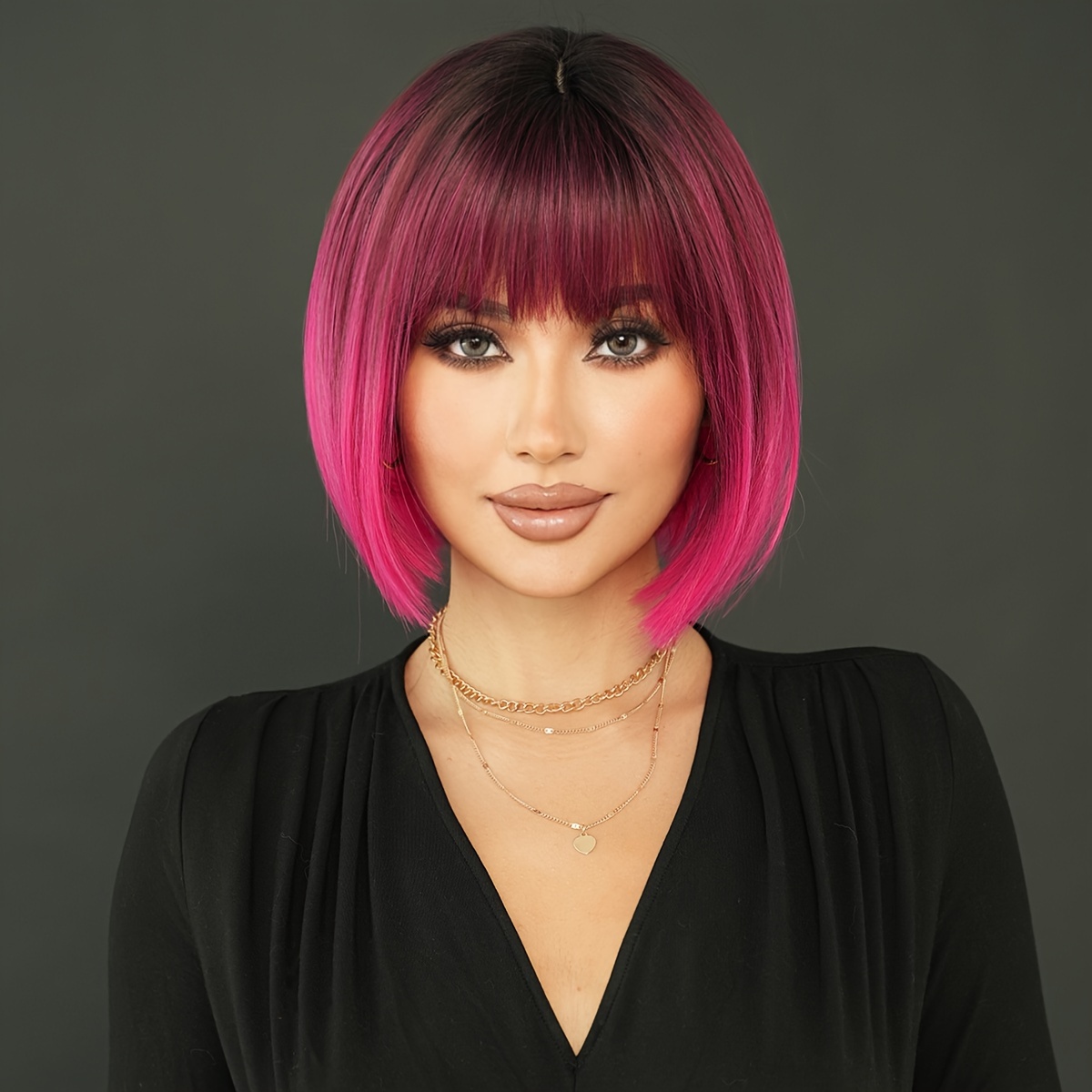 

Bob Cut Wig With Bangs Short Straight Wig Synthetic Wig Beginners Friendly Heat Resistant Wig For Women