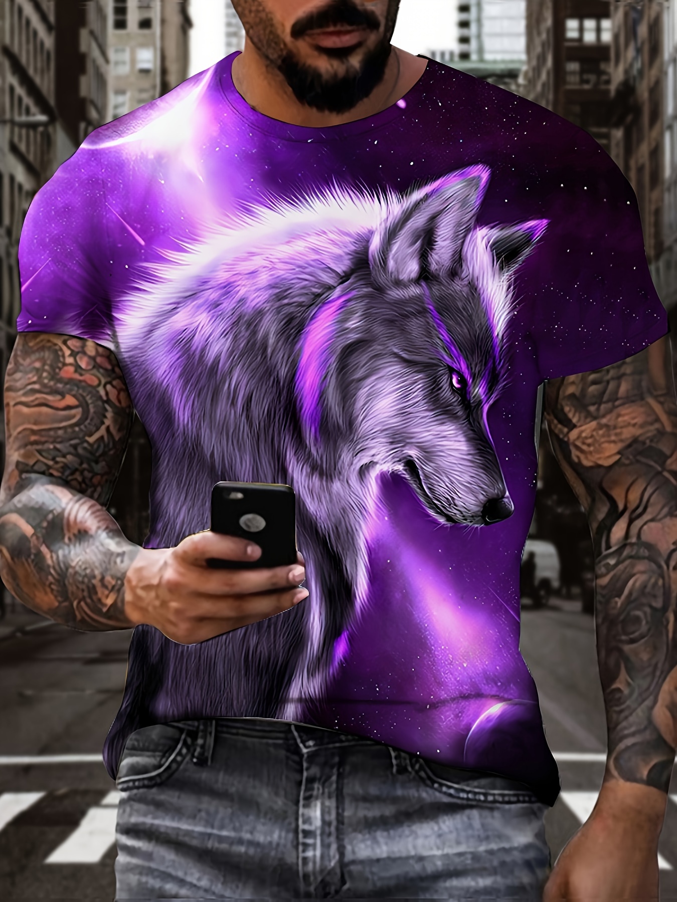 Men's Wolf Pattern High Stretch Breathable Soft Quick Drying - Temu Canada