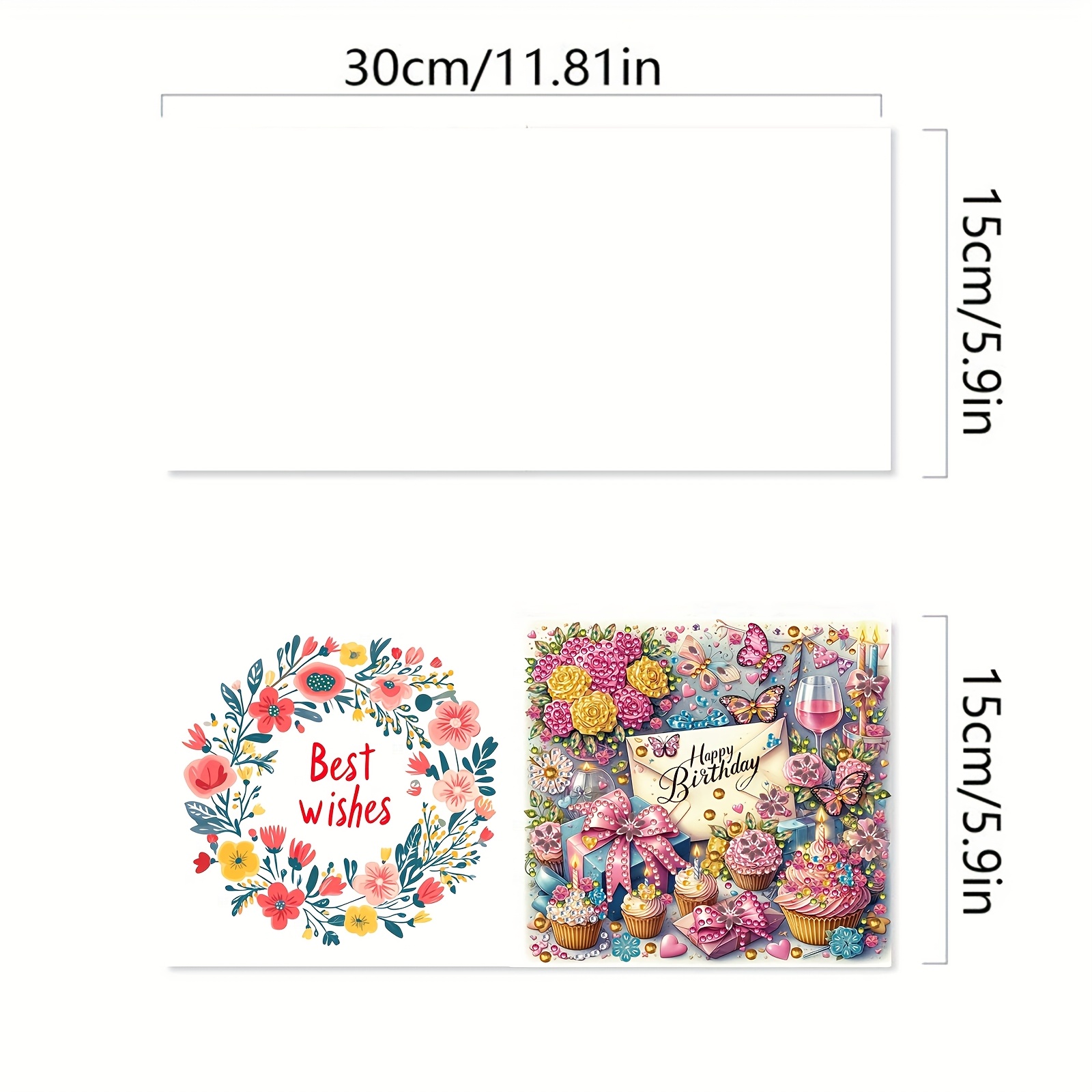 TEMU 6pcs/set 15.0*30.0cm/5.9*11.81inch Happy Birthday Card Set Happy Birthday Letter Floral Gift Pattern Special Diamond Dotting Art Gift, Suitable