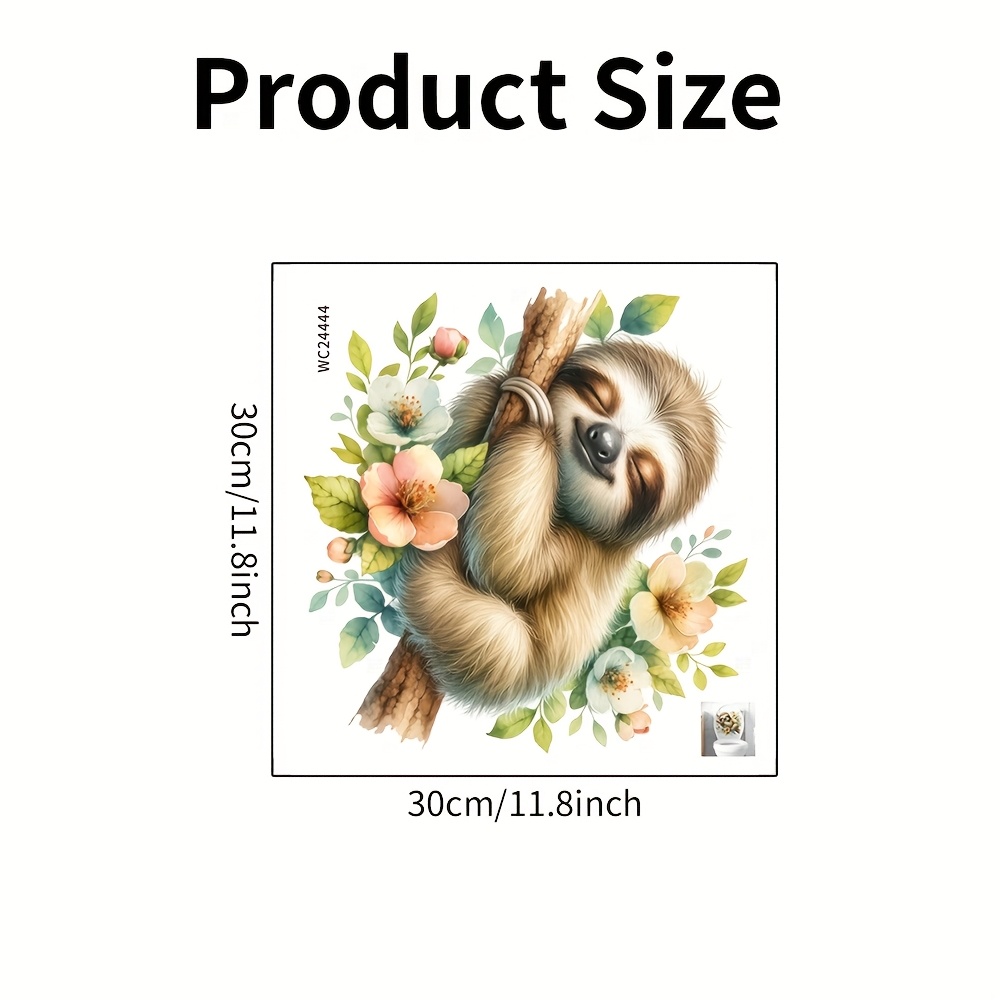 Image of 1pc Sloth & Floral Toilet Lid Decal - Waterproof Self-adhesive Pvc Bathroom Sticker, Removable Animal Print Decor For Toilet Seat, Bathroom Decoration | Animal | Decal, Bathroom Accessories