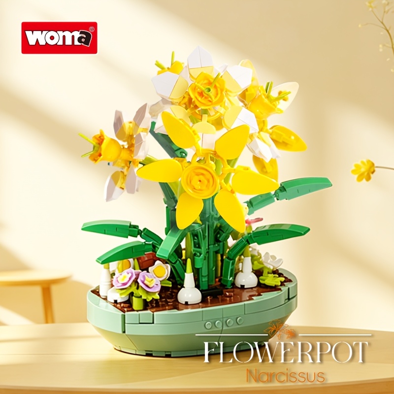 Narcissus Bonsai Building Blocks Assembly Toy, 3D Puzzle Flower Pot Model