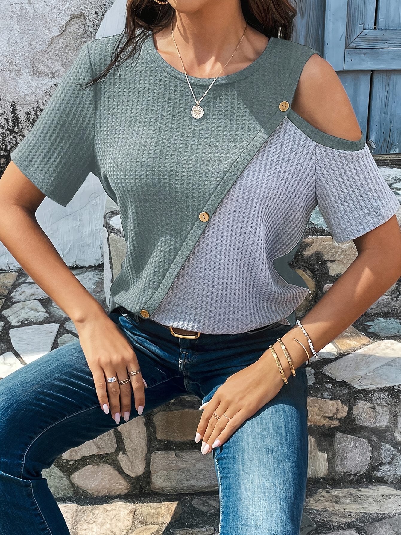 Maniche Corte Top Donna Spalle Scoperte Maglietta A Maniche Corte