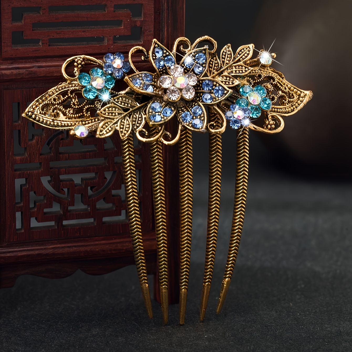 New Five-tooth Hair Comb With Rhinestone Floral Hair Accessory, Perfect For Updos And Essential For Commuting And Shopping