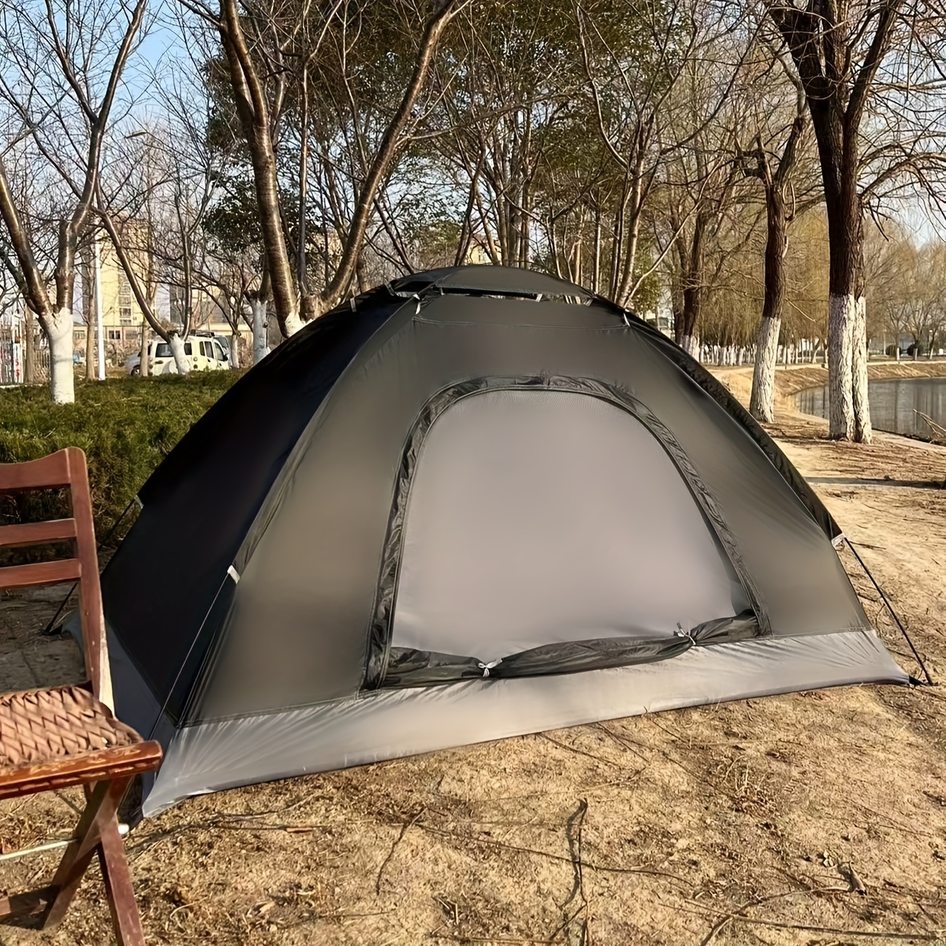 1pc Lightweight Easy Setup Single-Use Tent for Camping, Hiking & Picnics - Waterproof Polyester with Fiberglass Frame, Zipper Closure, Spacious Rectangular Design - Black, Hiking Gear | Sleek Rectangular Tent | Easy Setup Tent, Camping Accessories