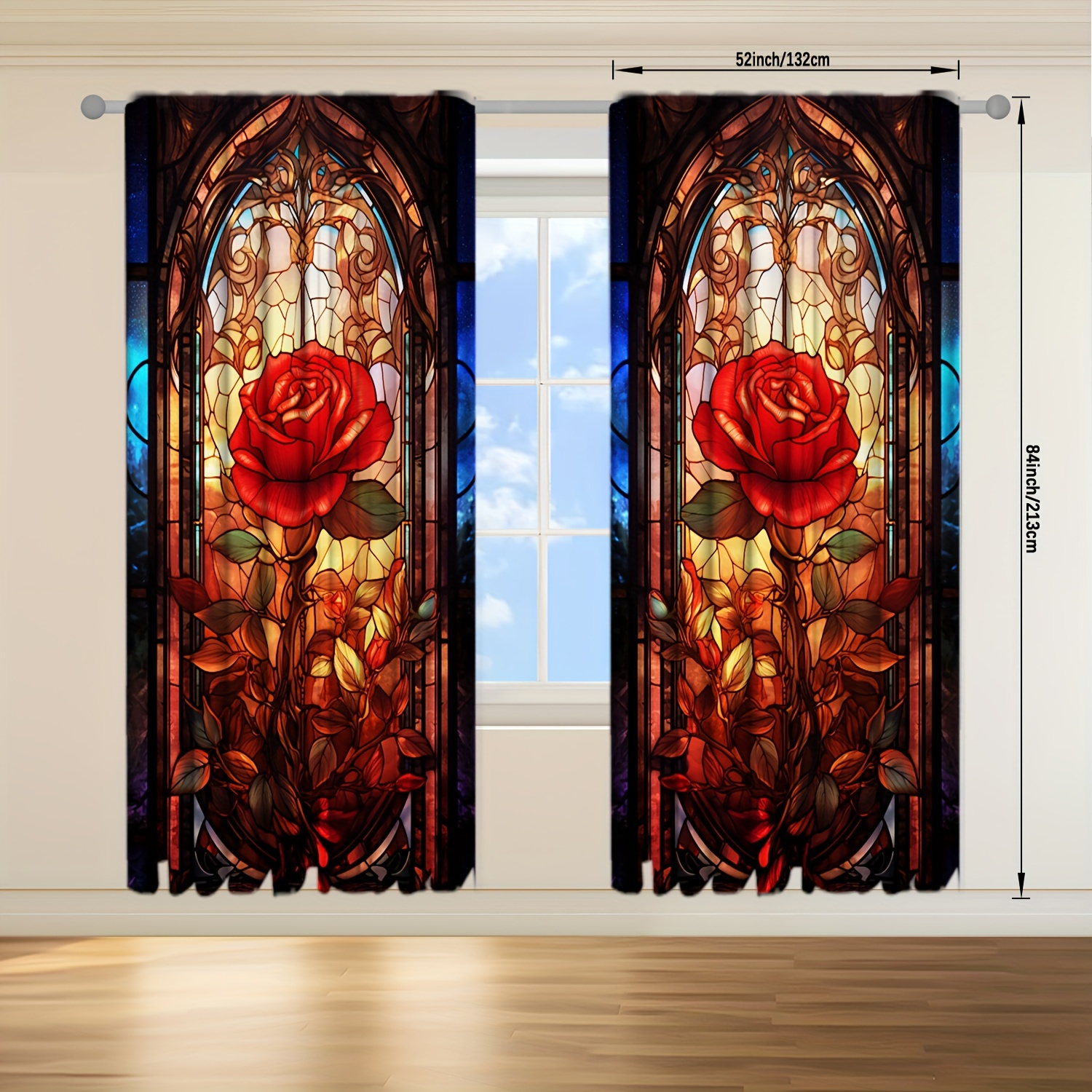 TEMU 2 Panels 3d Rose Landscape Curtain Suitable For Living Room, Bedroom, Kitchen, Bathroom, Home Decor, Room Decor