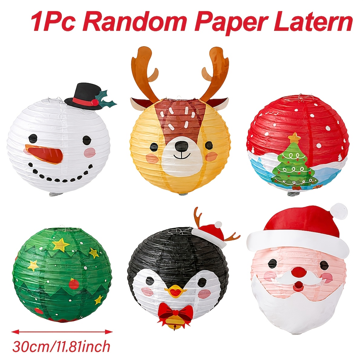 TEMU 1pc(random Pattern), Paper Lanterns, Christmas Paper Lanterns, Cartoon Santa Claus Snowman Reindeer Pattern Hanging Lanterns, Merry Christmas