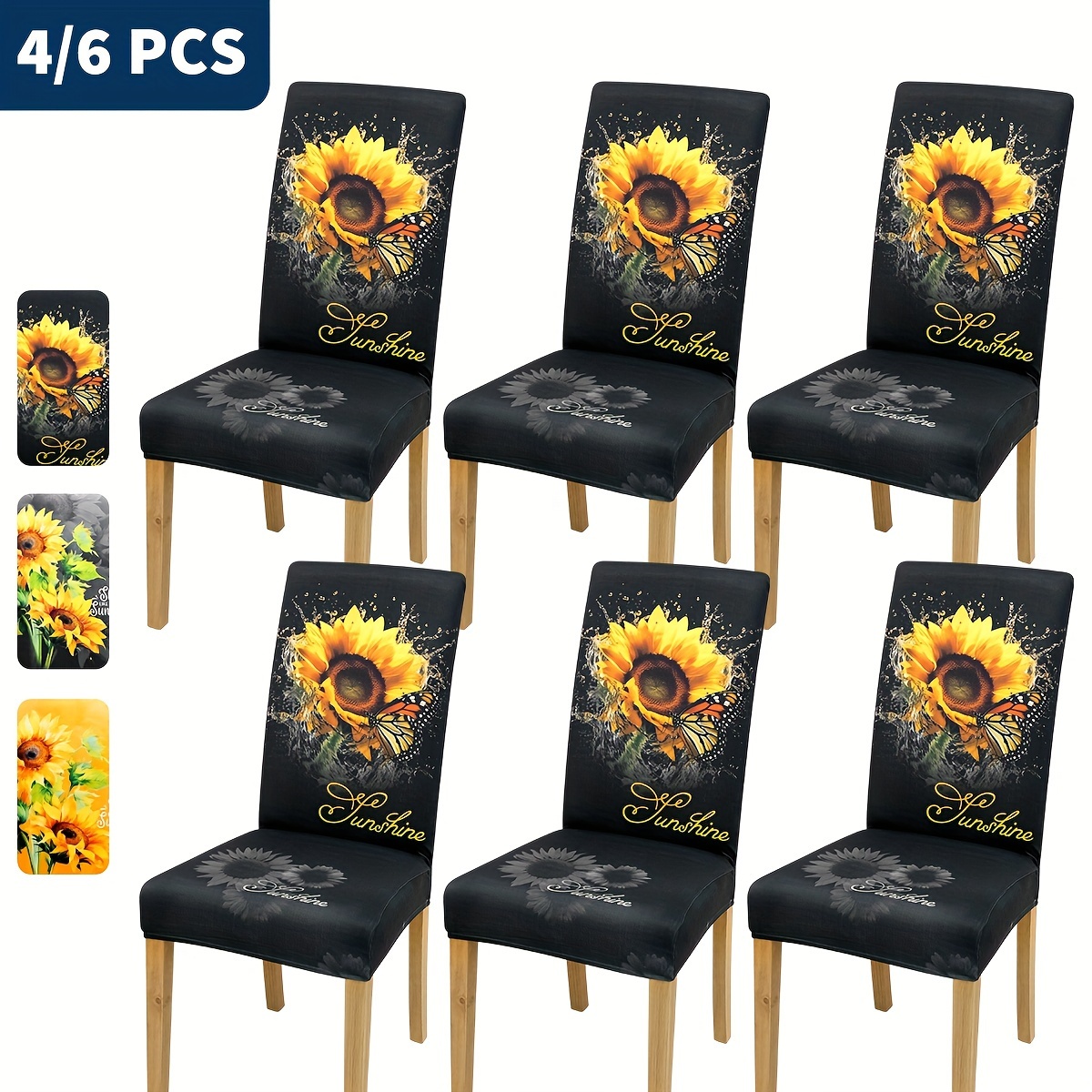 

4/6 Packs, Spring And Summer Style Sunflower Printed Dining Room Chair Cover, Protective Furniture, Home Decoration, Holiday Atmosphere, Dining Room Living Room Kitchen Dining Chair Slipcover