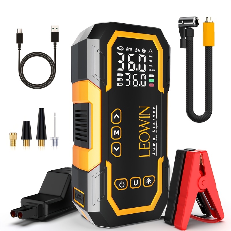 TEMU Portable Car Battery Jump Starter With Air Compressor, 12v Battery (9.0 Gas/6.5l ) With 150psi Auto-shutoff Tire Inflator, Jump Box With Smart