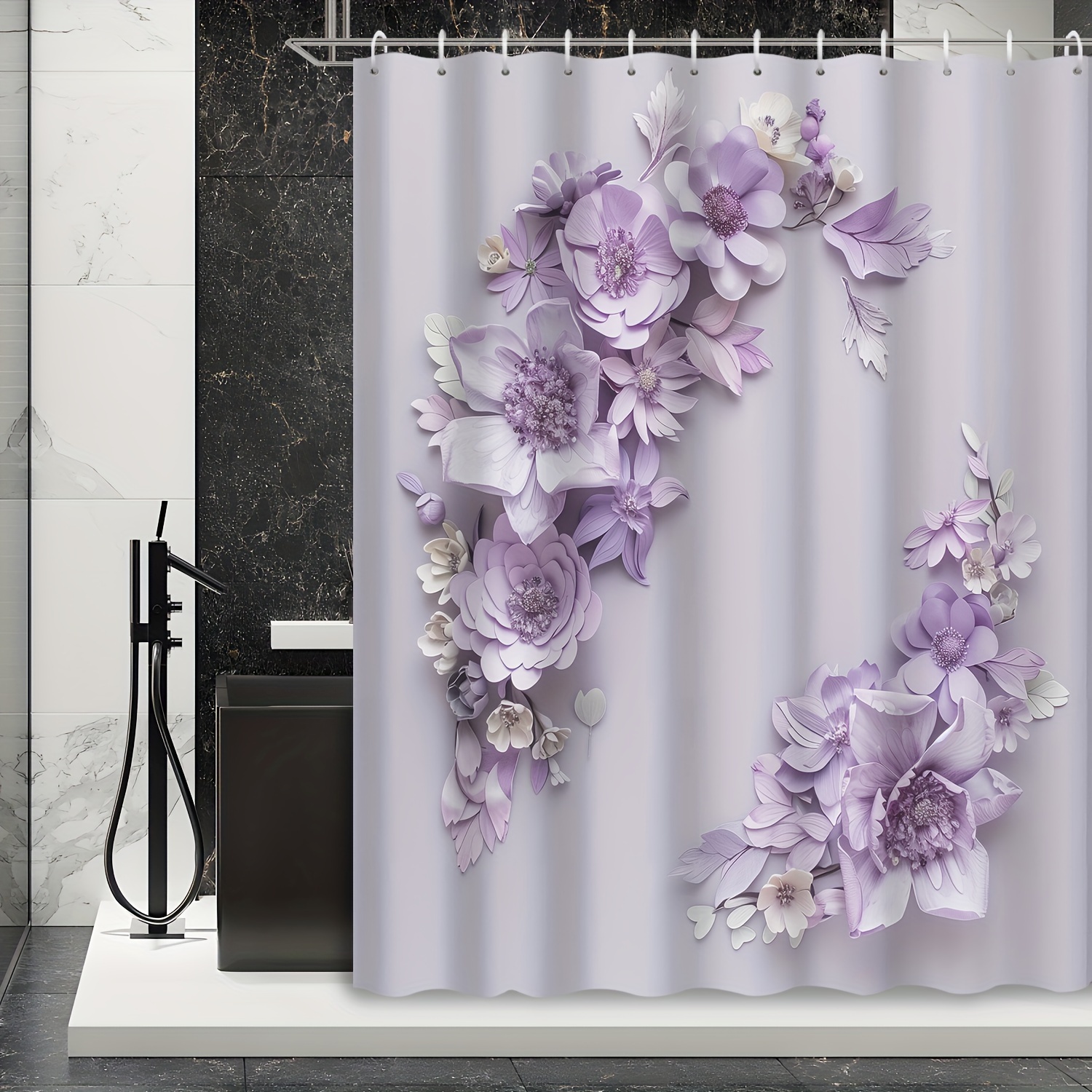 

Purple Shower Curtain 3d , - Polyester , Includes 12 , Top, , Decorative Bathroom