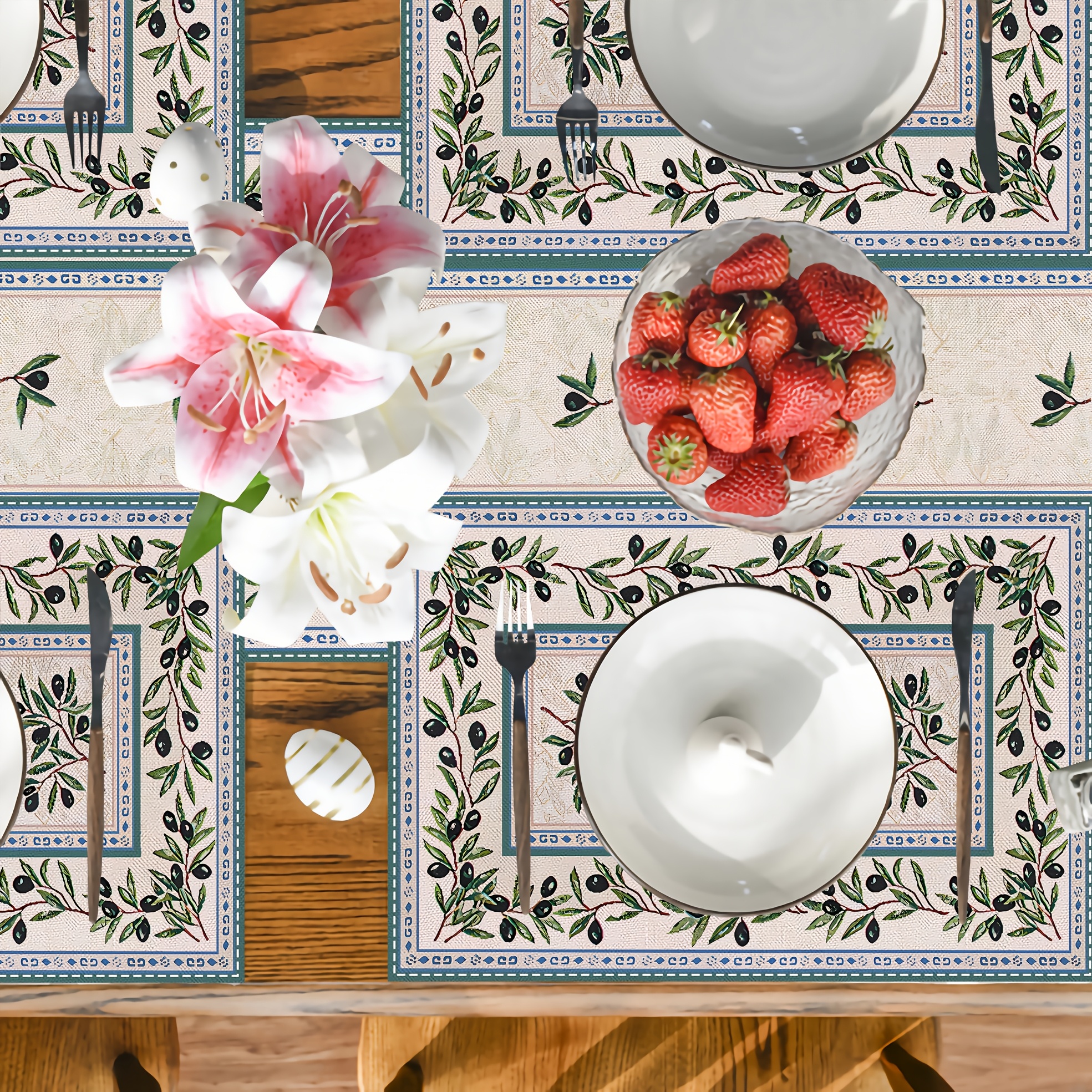 Vintage Olive Branch Table Runner And Placemats Set For Dining_voghion.com
