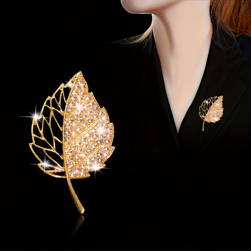 TEMU A Stylish And Trendy Exquisite Sparkling Rhinestone Leaf Brooch