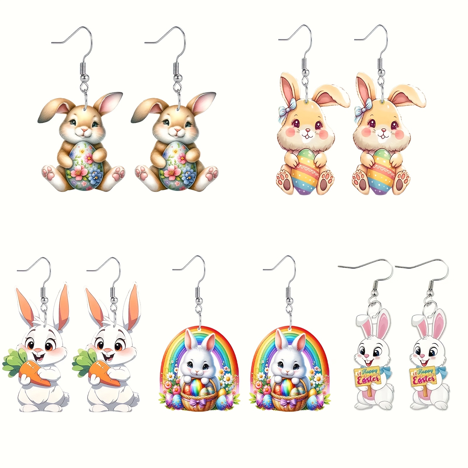 

5 Pairs Of Easter-themed Earrings Set 2d Acrylic Material Women's Earrings, Earrings Set, Targeted Hot Selling Pendant Women's Earrings, Gift , Easter Gift Suitable For And Party Dressing