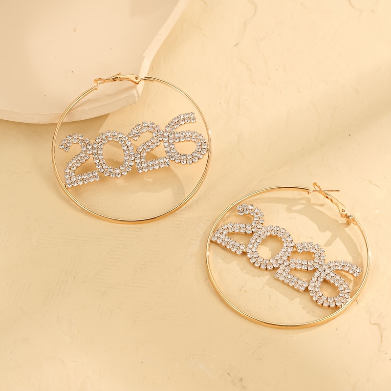 1 Pair Women's Fashionable Exaggerated Number 2026 Large Hoop Drop Earrings
