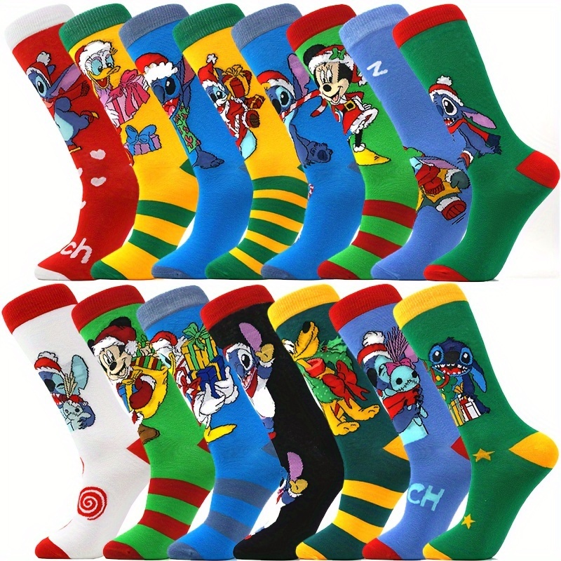 

Men's Christmas Cartoon Anime Novelty Crew Socks, Comfortable Breathable , Holiday Gift Socks, Cotton With Spandex, Machine Washable, Cartoon Pattern, Knit Fabric