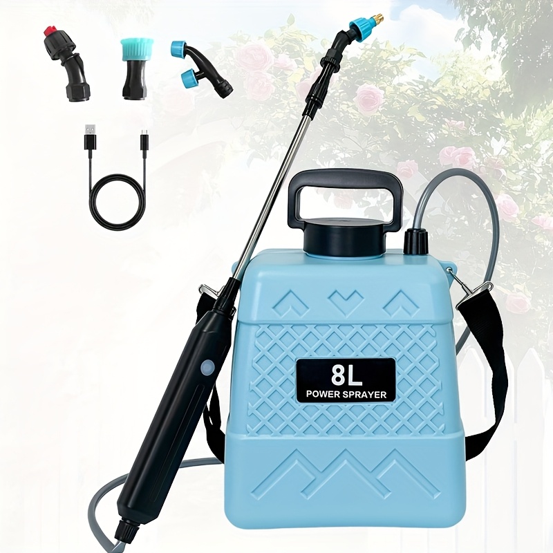 TEMU 1.3 Gallon Battery-powered Garden Sprayer With Usb Rechargeable Handle, 4 Nozzle Spray, Extendable Rod Pump Sprayer With Adjustable Shoulder