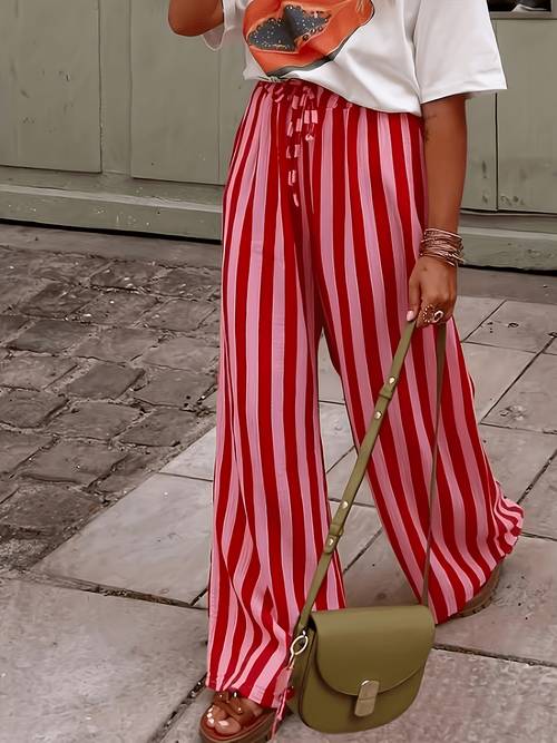 womens elegant striped holiday slant pocket loose fit versatile casual pants