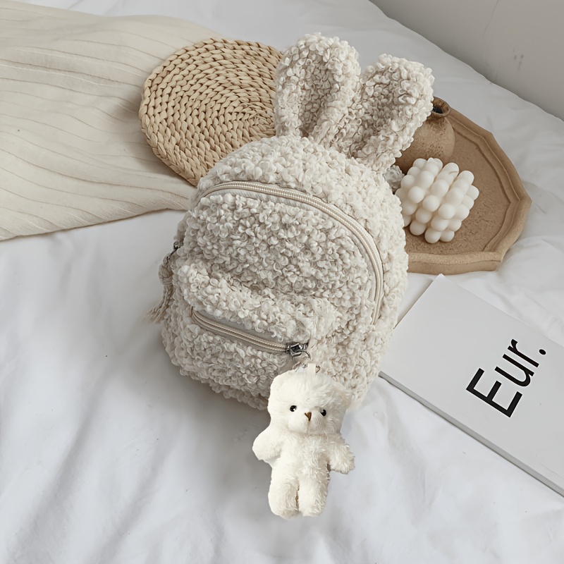 TEMU Personalized Name/text & Embroidered Plush Rabbit Ear Backpack - Suitable For Women &, Lightweight School With Adjustable Strap, Zipper Closure,
