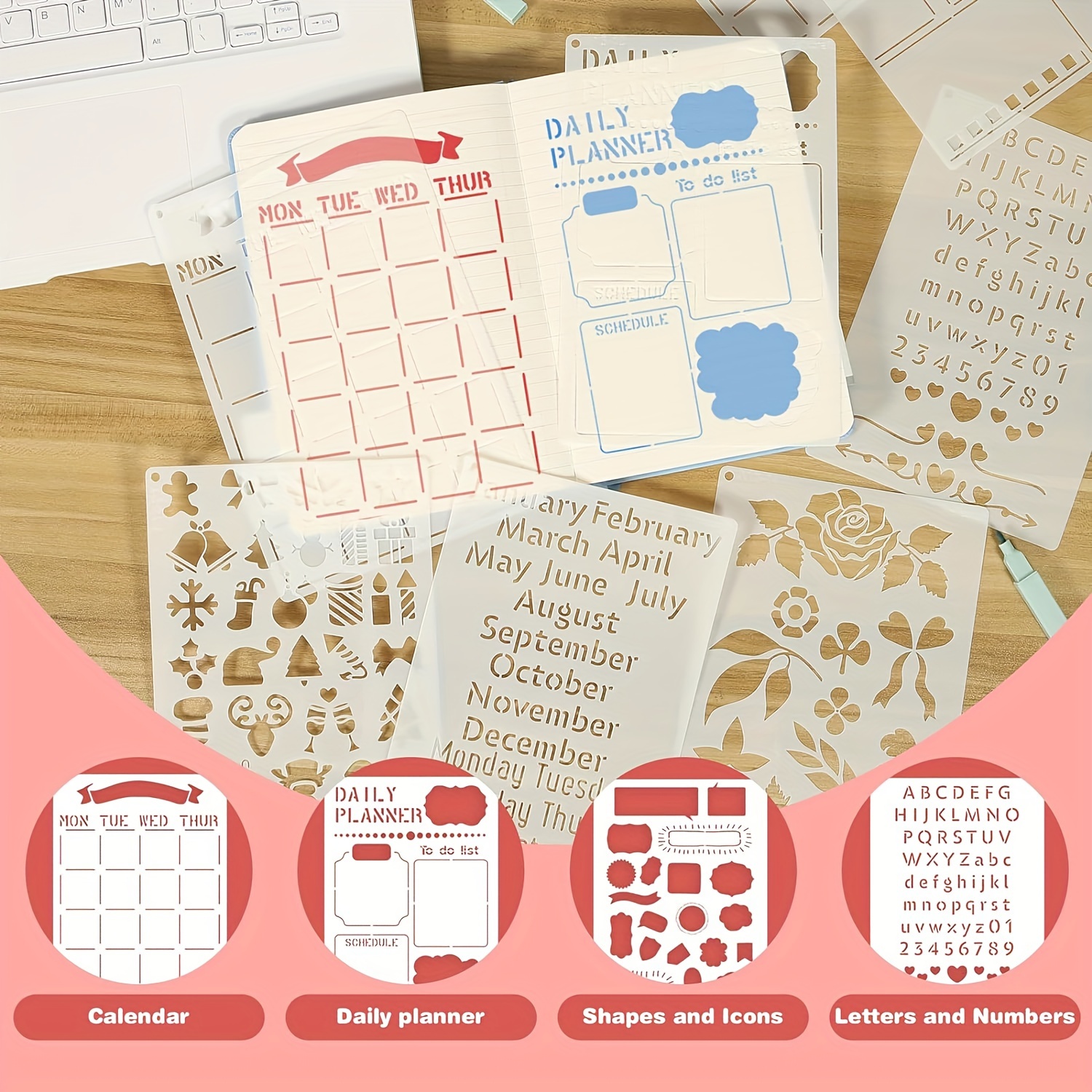 reusable planner stencils set pet journaling templates Temu Italy