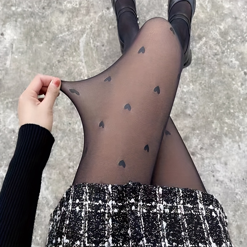 

Heart Pattern Tights, Stylish Fake Transparent Lined Pantyhose, Women's Stockings & Hosiery - For Fall