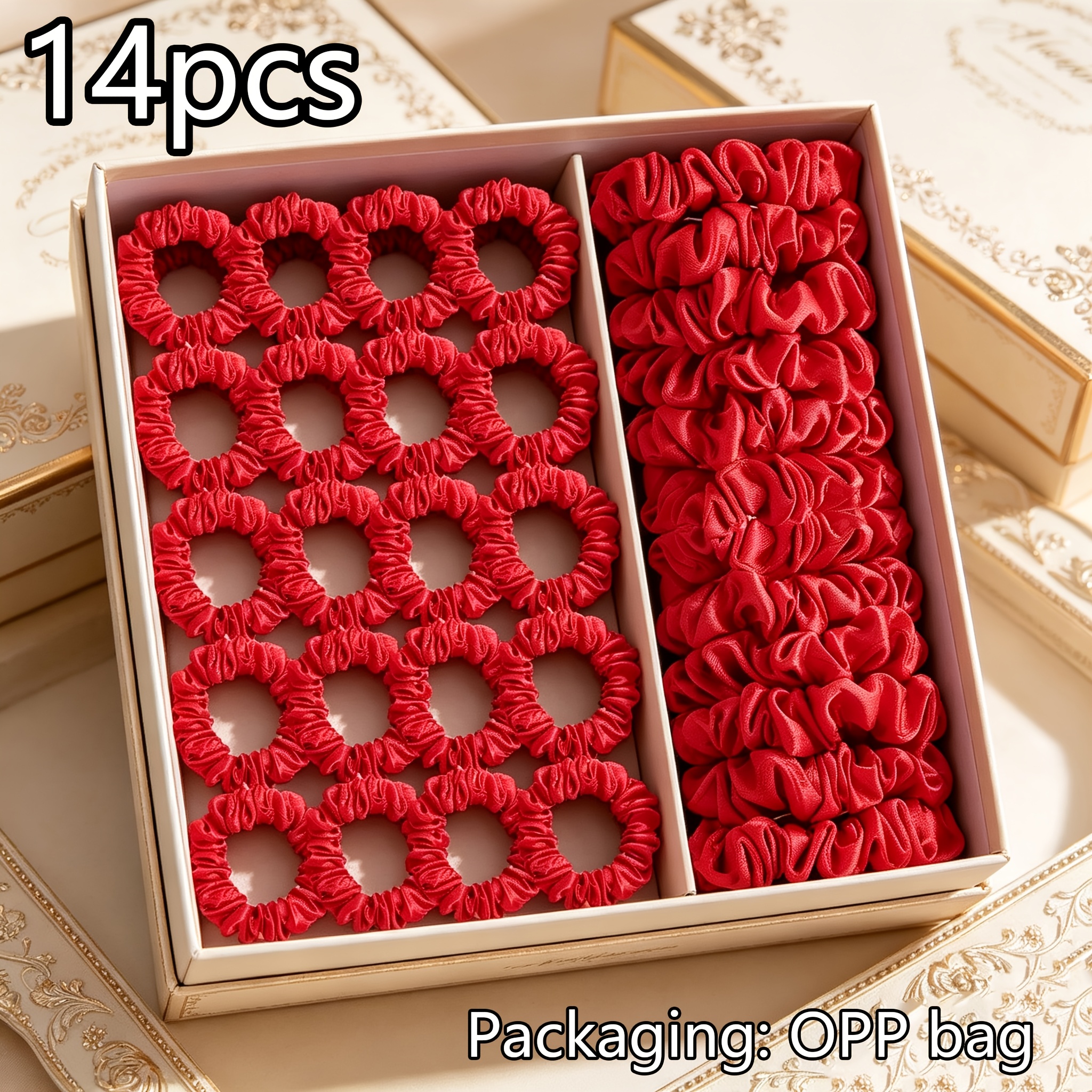 Image of 14pcs Set Of Simple And Versatile Satin Pleated Small Hair Ties For Everyday Use, Office, And Travel, Suitable For High And Low Ponytails And Buns