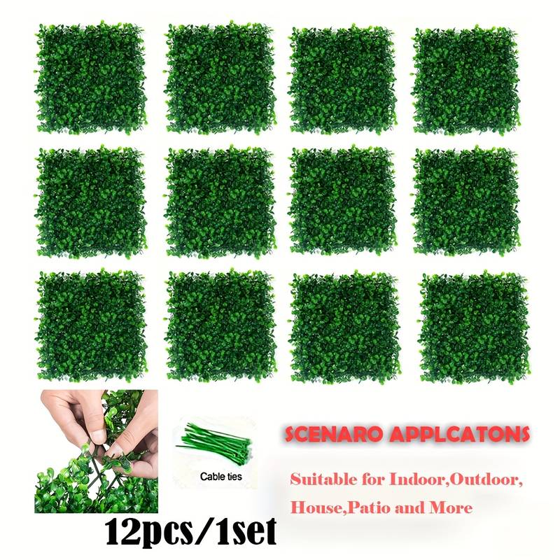 12-Pack Green Artificial Boxwood Hedge Wall Panels – 23.6"x15.7" Faux Grass Mats For Fence, Backyard, Privacy Screen