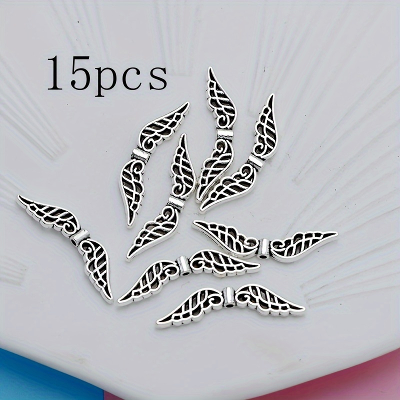 Image of 15pcs Wings Spacer Flower Bead Antique Silvery Plated Wings Beads Wing Charms For Jewelry Making Bracelet Jewelry Findings Accessories