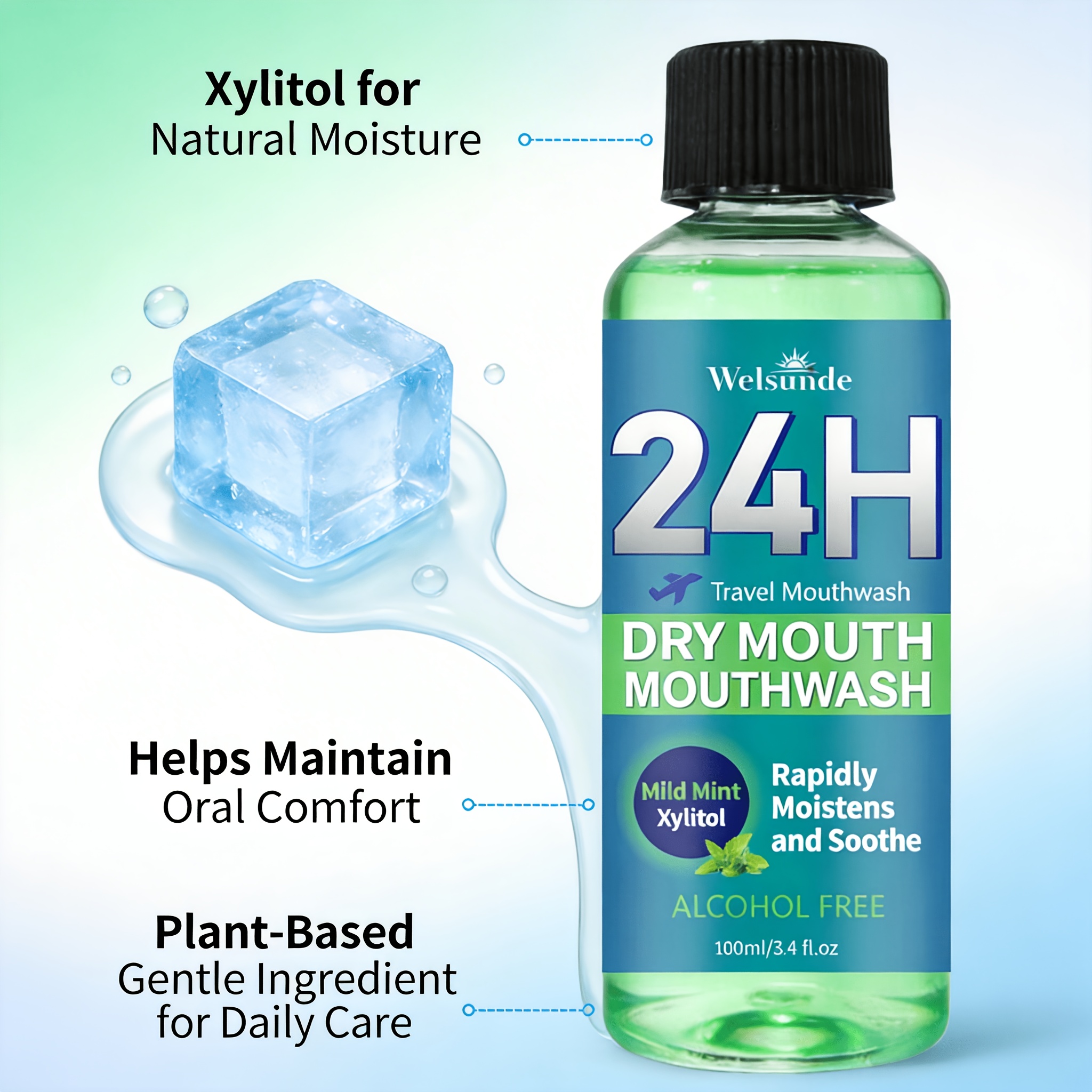 24H Dry Mouth Mouthwash - Rapidly Moistens And Soothes with a Minty Taste, Contains Xylitol, Helps Maintain Oral Comfort, Long-Lasting Oral Comfort, Travel Mouthwash, No Oral Irritation, Natural Ingredients for Daily Oral Care, Suitable for Everyone - Image 9