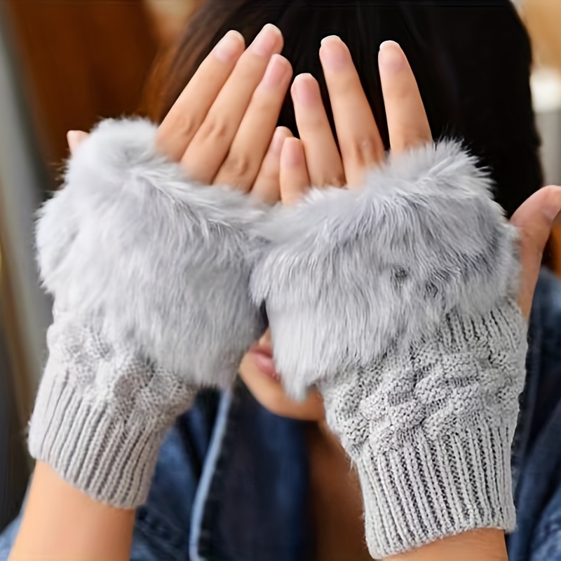 2pcs womens   fingerless gloves warm thick touchscreen compatible for autumn winter details 2