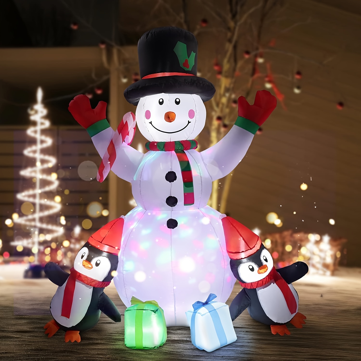 

Christmas Inflatable Snowman Rotating Led Lights, Inflatable Christmas Decoration, Christmas Snowman Holding Christmas Decoration