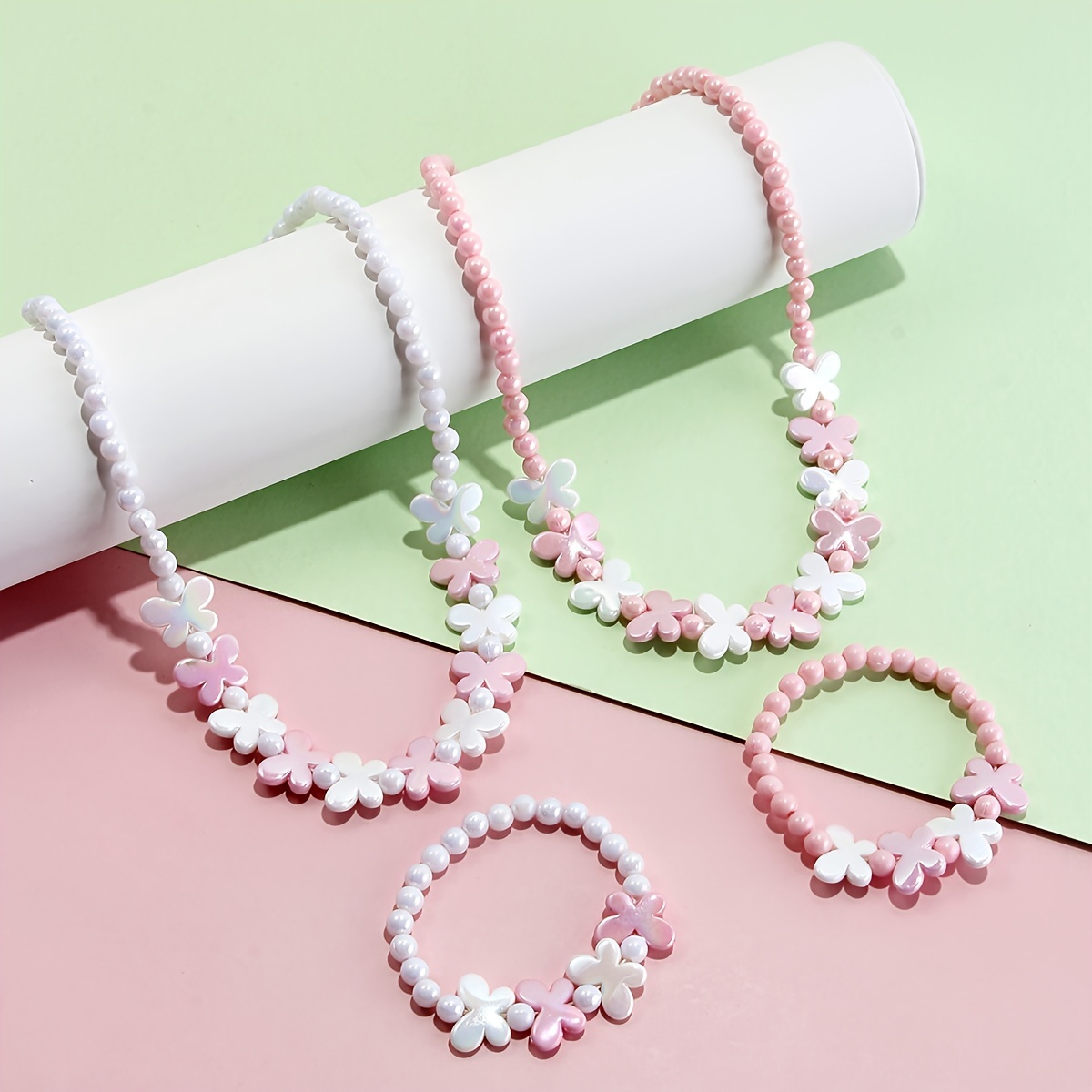 

2pcs Adorable Butterfly Decor Bracelet And Beaded Necklace, Perfect For Festive Parties And Birthday Gifts For Girls