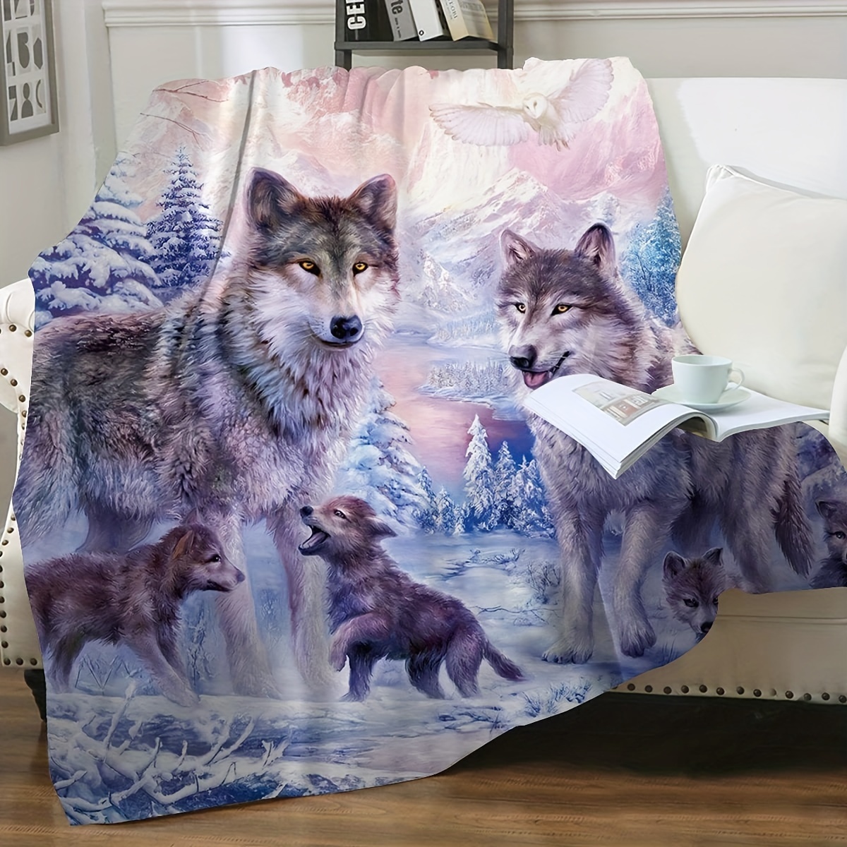 

Animal Snow Wolf Pattern Printed Blanket Sofa Bed And Travel Super Comfortable Blanket Lunch Rest Blanket Bed Blanket 4 Seasons Twin Bed Blanket Small Cover Blanket Gift