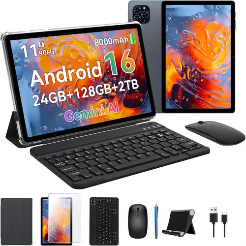 t90 new 2025 tablet 11 inch hd large screen 1200x1920 ips display core cpu 24 8 16 gb 128gb rom 2tb expand 13mp 5mp camaras 8000mah long support l1 ai