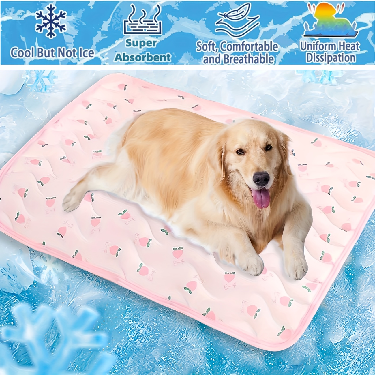 Cooling for pets lightweight cold sensing fabric rectangular bed with fruit pattern