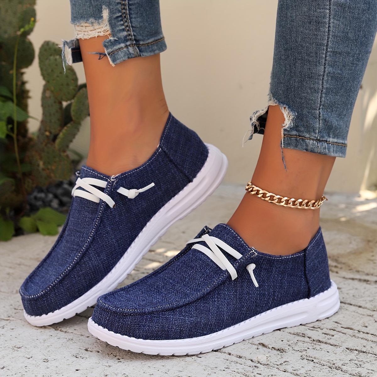 

Women's Fashion Outdoor Skate Shoes, Women's Solid Color Light Casual Elastic Light Flat Canvas Shoes