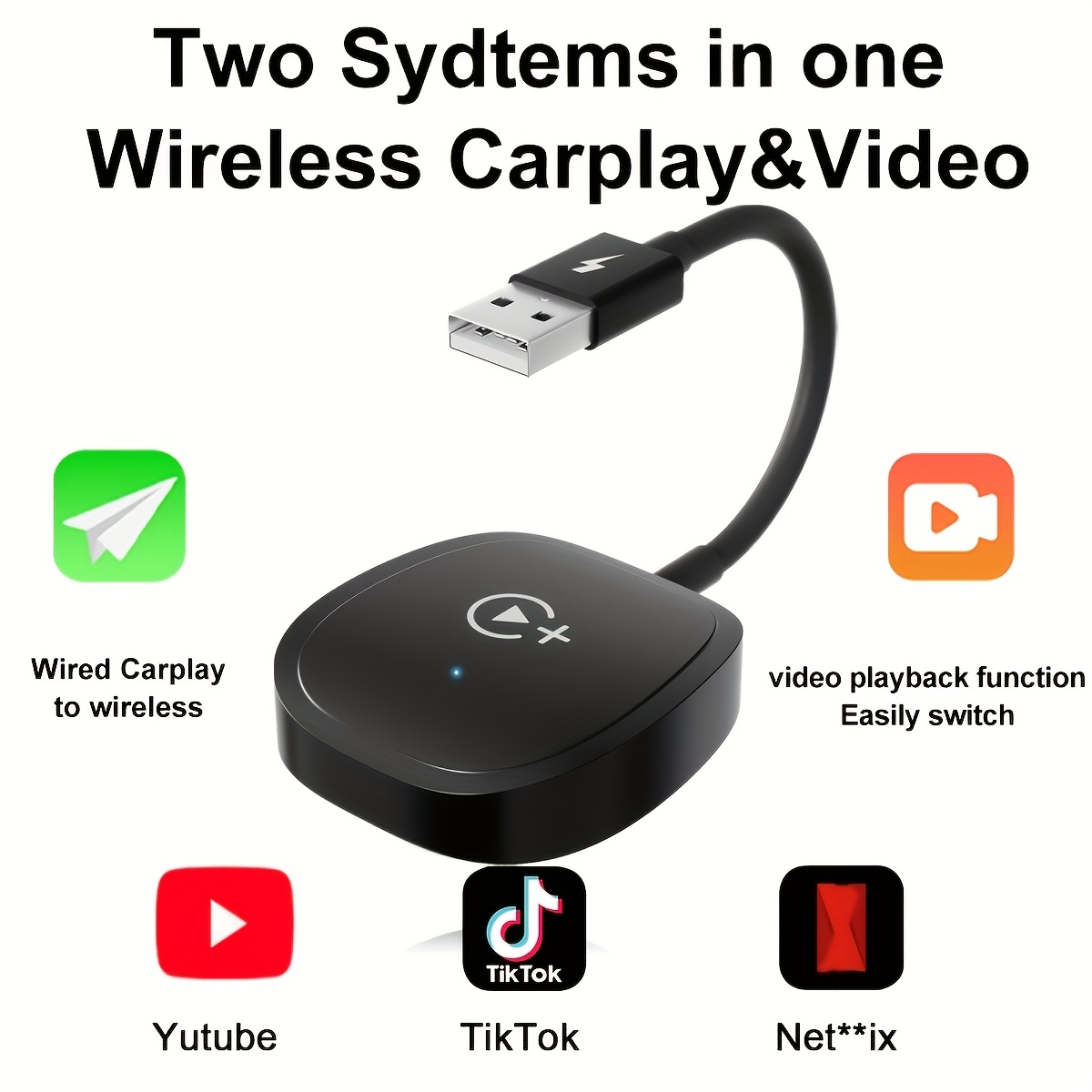 Adapter, Plug And Connection, Compatible With Car Smart System, Can , In-car Navigation, Voice Control, Without Battery, Built-in App Youtube Netflix Can Play Video