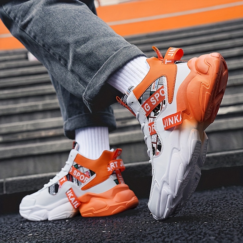 Zapatillas casuales de caña alta para hombre con patrón aleatorio, ajuste universal, cierre de cordones, uso para todas las estaciones, punta redonda, suela de PVC, plantilla de tela y parte superior de imitación.