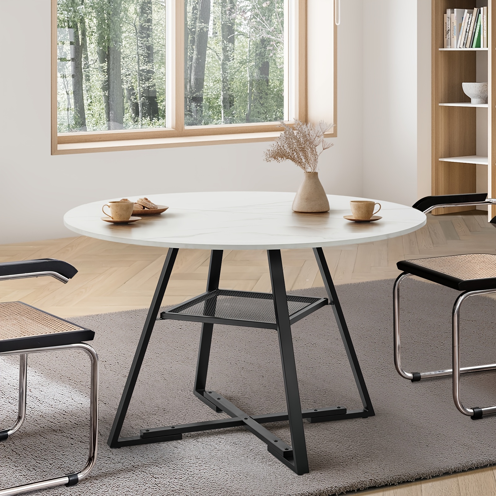 TEMU 112cm Round Dining Table Marble-like Wooden Kitchen Furniture Strong And Stable Structure