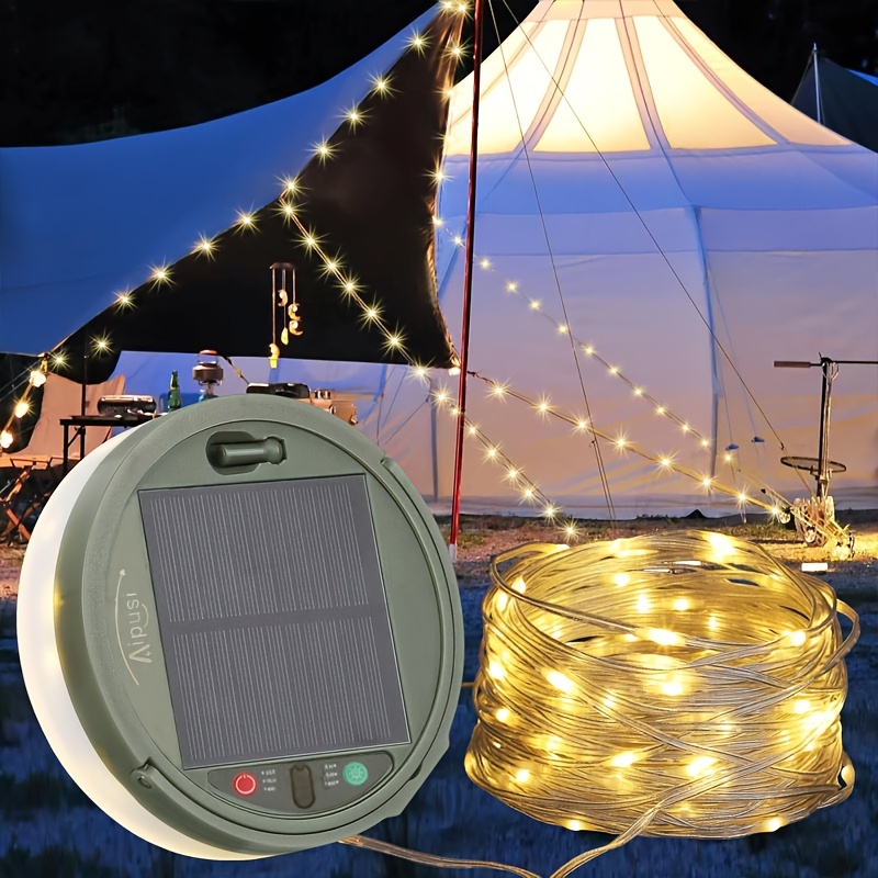 Image of 124pcs Led Beads Solar Camping Light, 10m Outdoor Light Strip, Solar/usb Charging, Ip44, 8 Lighting And 3 Timing , Suitable For Camping, Yard, Garden, Festival - Warm Light/ Light