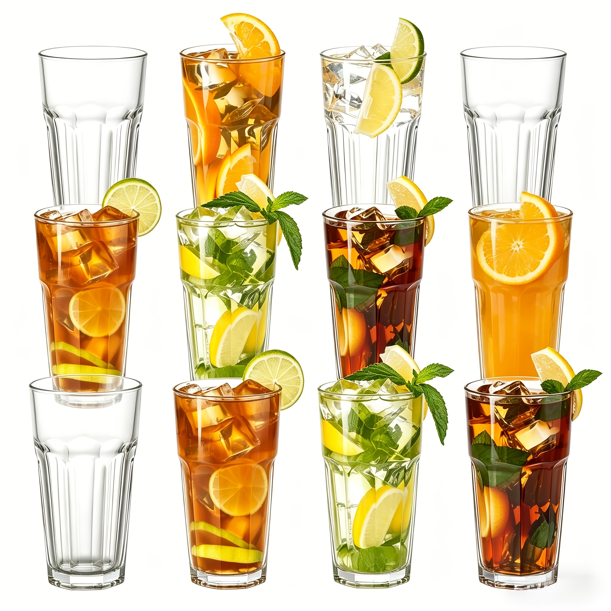Image of Set Of 6/12 Simple Highball Drinking Glasses, Iced Tea Cups, Suitable For Water, Juice, , Soda, And Beverages. Thickened Glass Cups, Kitchen And Bar Glassware, Banquet Gifts For Home Use, 16oz/475ml