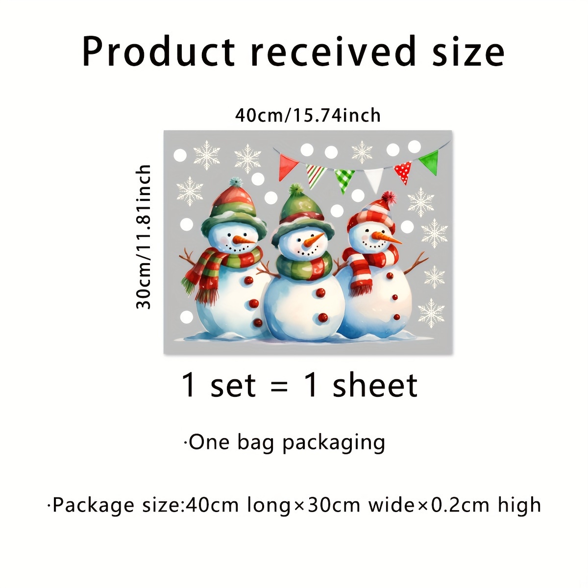 Christmas Snowman Snowflake Window Clings Double-sided Print, Glass Decal Decoration Self-adhesive For Living Room Bedroom Bathroom - 1 Sheet (30cm X 40cm) Ct7036-yc
