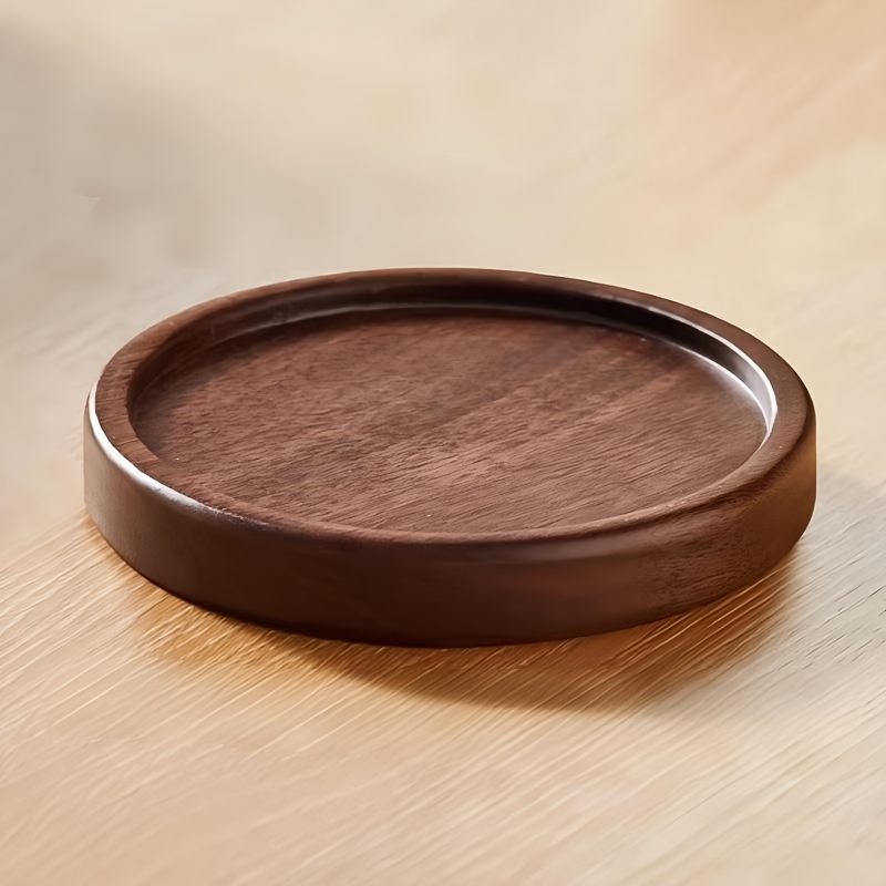 TEMU Walnut Wood Round Tray Tea Set With Heat Insulation Coaster Pad - Minimalist Tea Cup Holder Suitable For Decor, , Cups, , Table, Hand Washable