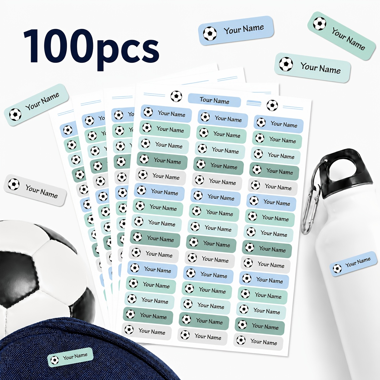 TEMU Football Name Stickers-personalized Football Design Self-adhesive Name Labels, Suitable For School Supplies, Lunch Boxes, Water Bottles,