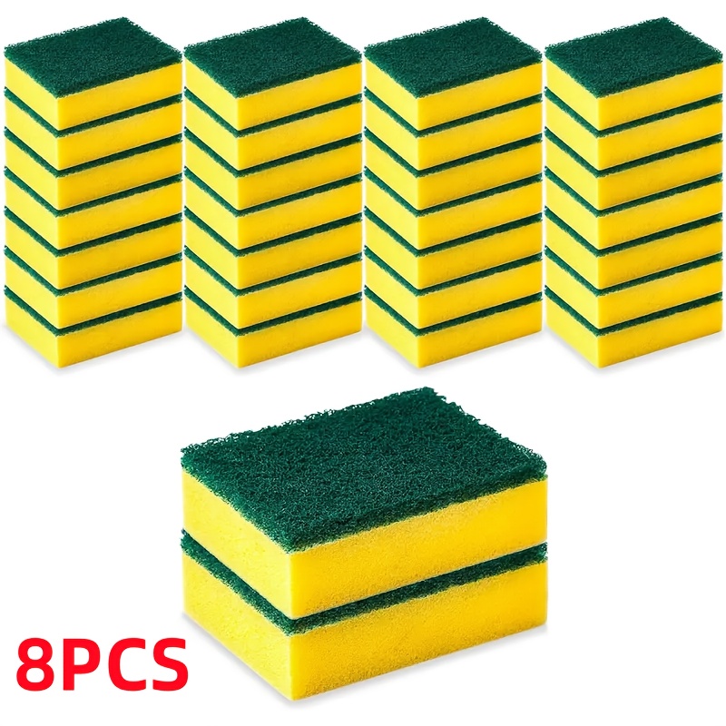 A Set Of 8/16/32 High Absorbency Kitchen Sponges - Durable Double-layer Design, Suitable For Cleaning Tableware And Kitchenware - Oil And Rust Remover With Reinforced Sand Fiber Grip