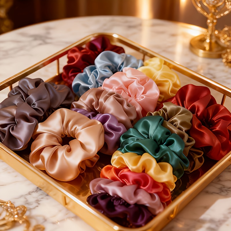 17 Pack Matte Satin Mini Scrunchies, Soft Fabric Hair Ties