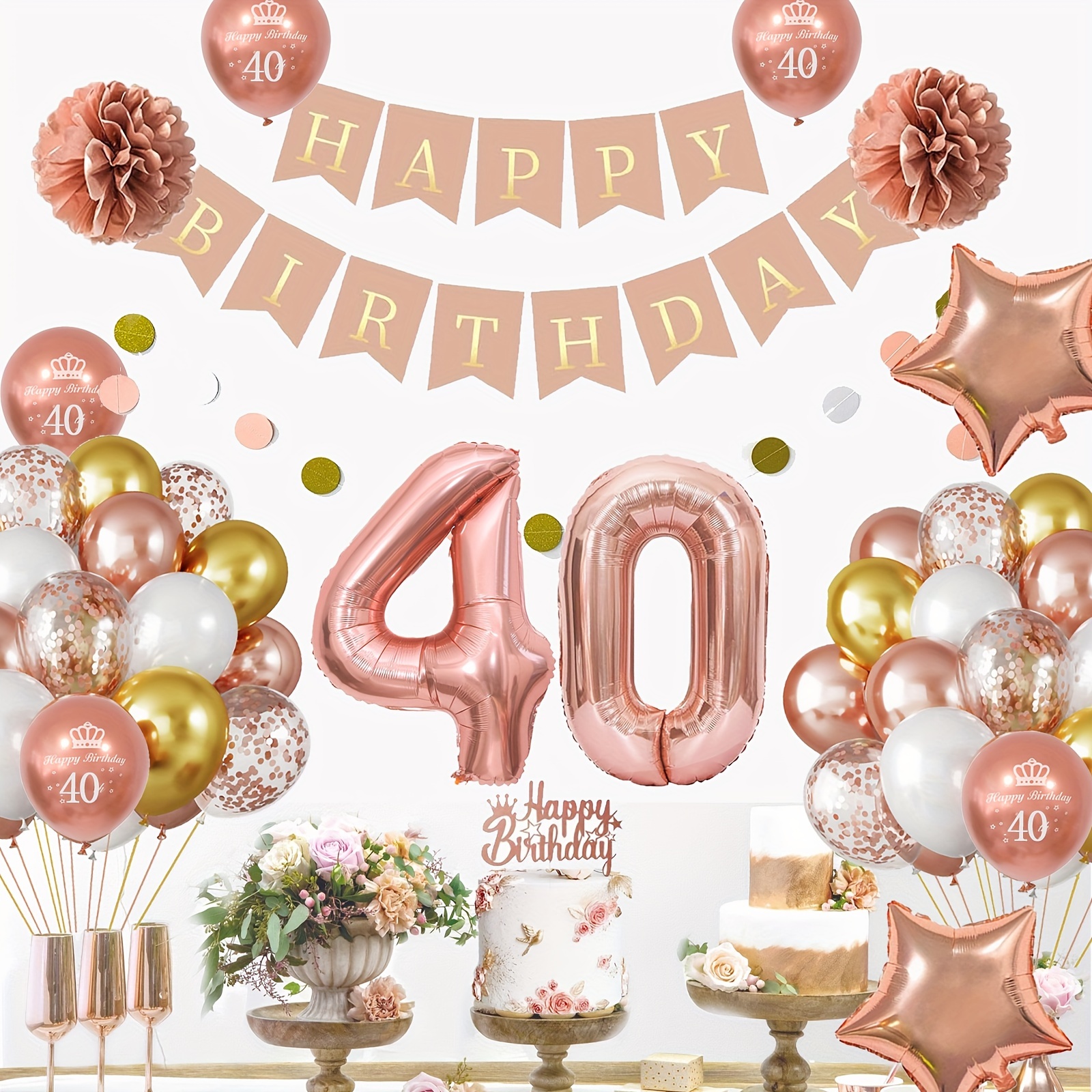 Salbeigrüne 40. Geburtstag Deko-Set – Mit 24 Latexballons, Folienballons, Banner Und Tortenaufsatz – Perfekt Für Frau Oder Mann, Elegante Party-Deko In 15 Min. Aufgebaut