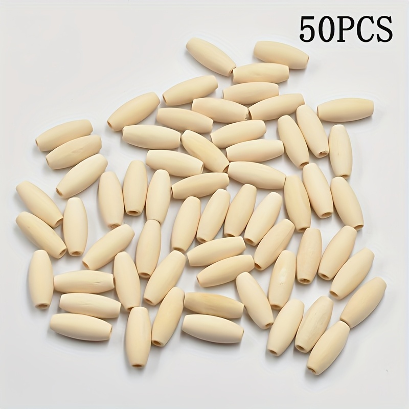 TEMU 50pcs Pack Of 29*12mm Oval Wooden Beads Wooden Perforated Rice Beads Crafts, Original Wooden Color Wooden Loose Beads Jewelry Additions (beads)
