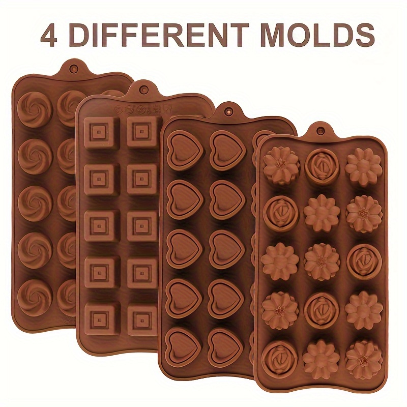 

Silicone Chocolate Molds 4-piece Set - 3d Diy Heart, Flower, And Assorted Shapes For Ice, Candy, Jelly, - Reusable Kitchen Baking Tools For Christmas, , Easter, Hanukkah, Thanksgiving - Bpa Free